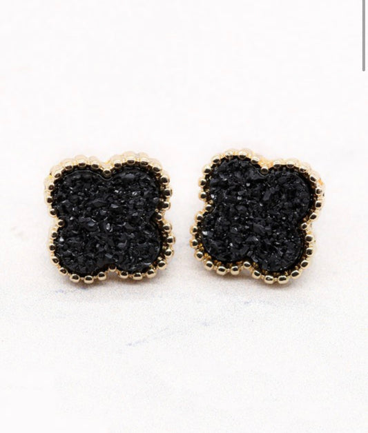 Clover Stud Earrings- Black