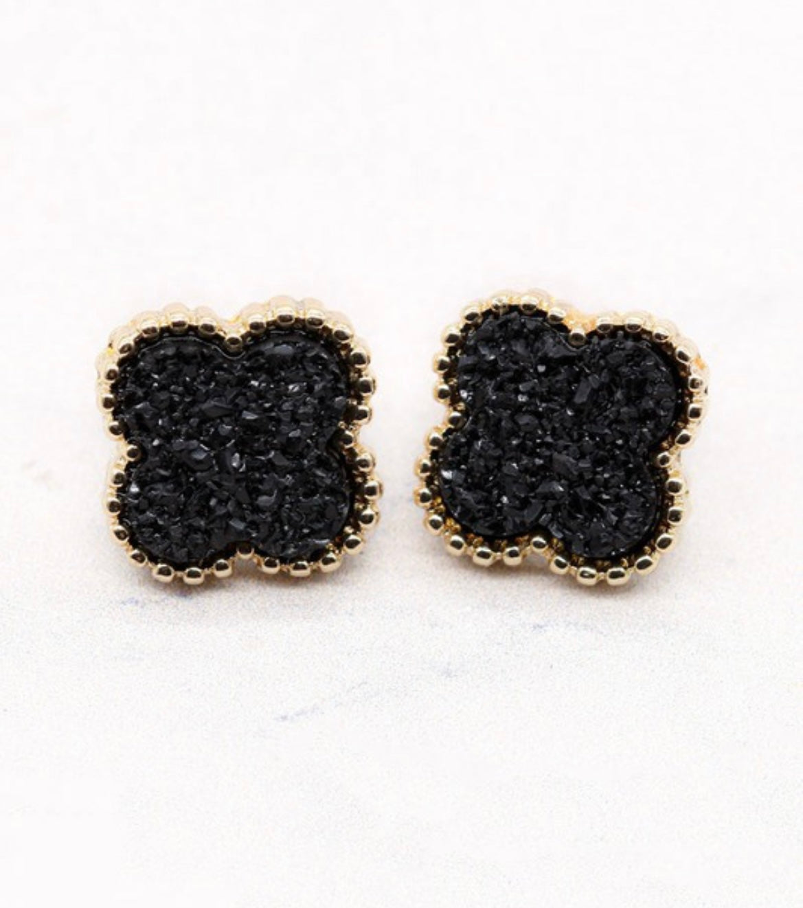 Clover Stud Earrings- Black