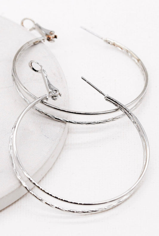 Double Hoop Earring - Silver