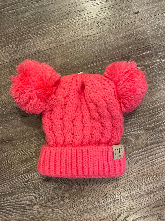 C.C Children's Solid Beanie With One Pom - Hot Pink