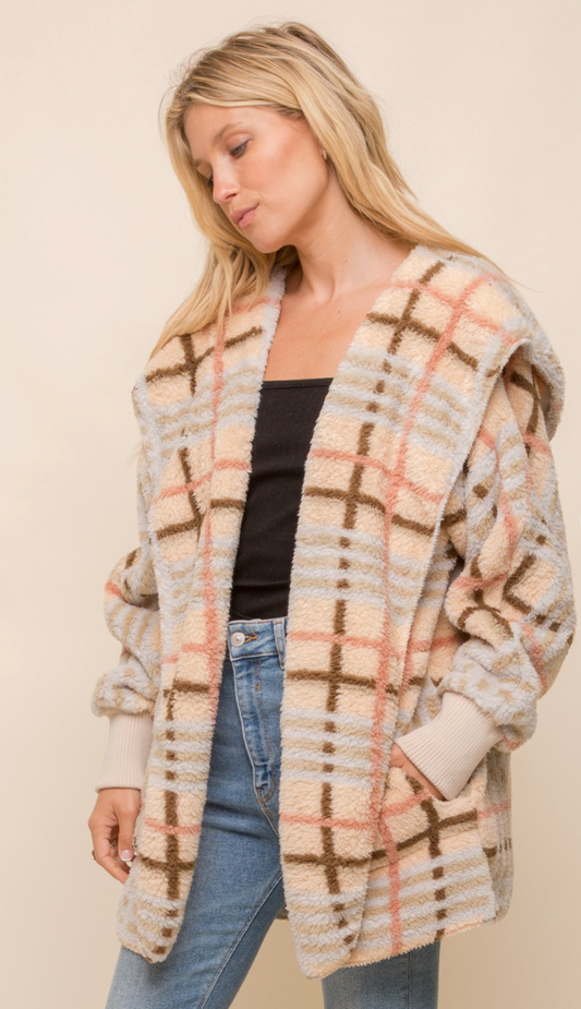 By the Fire Cardigan - Cream Checkered