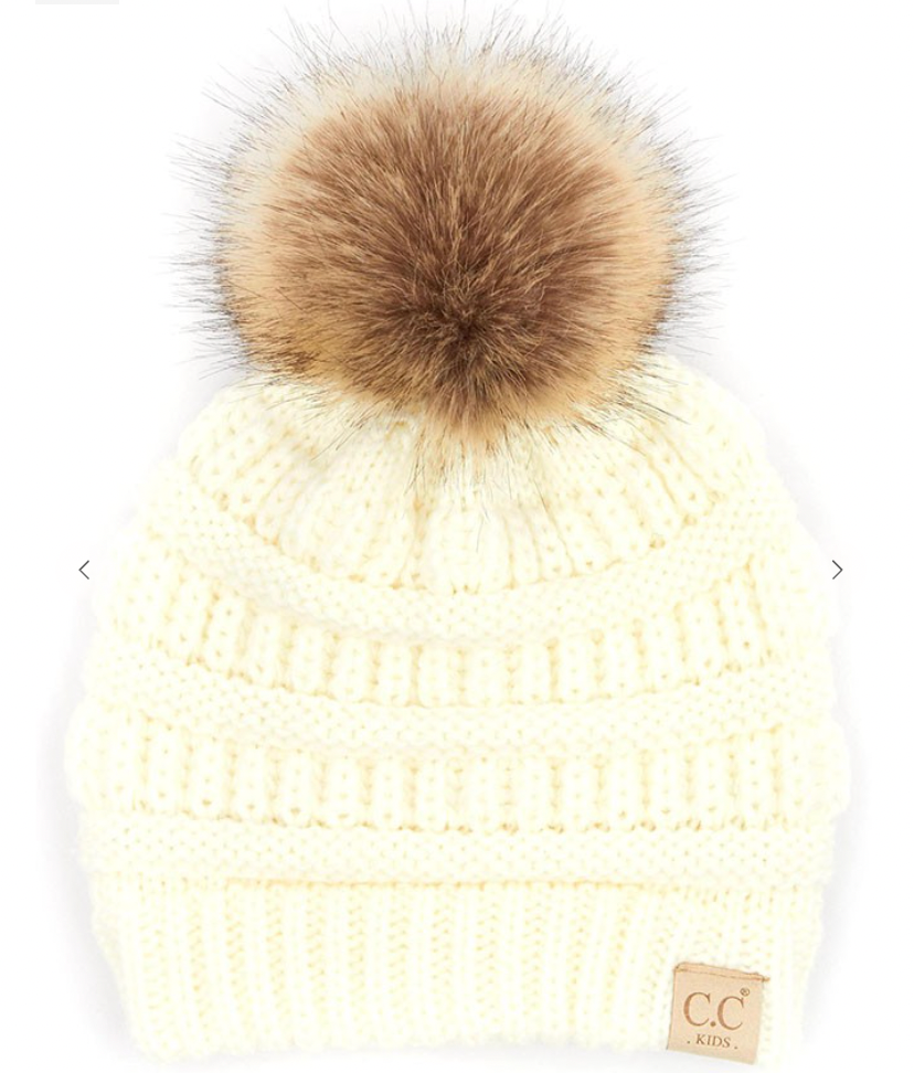 C.C Children's Solid Beanie With One Pom - Ivory