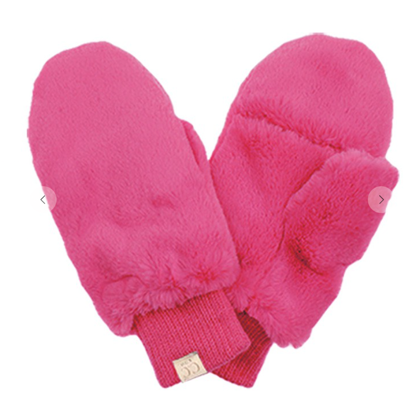 C.C  Children's Faux Fur Convertible Mittens - Hot Pink