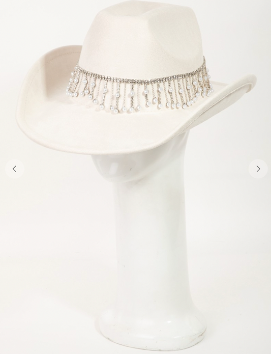 Pearl Fringe Rhinestone Cowboy Hat