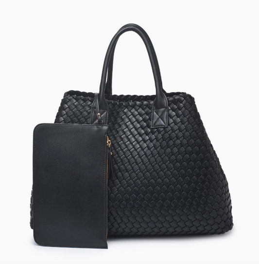 Ithaca Woven Vegan Leather Tote - Black