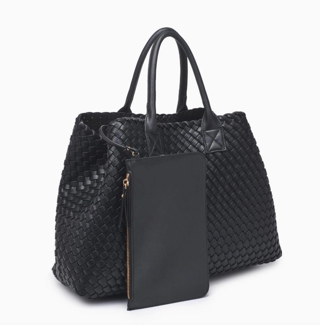 Ithaca Woven Vegan Leather Tote - Black