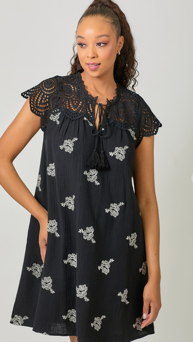 Eyelet Sleeve Embroidered Dress