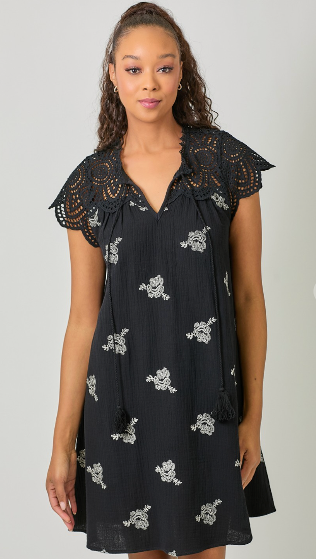 Eyelet Sleeve Embroidered Dress