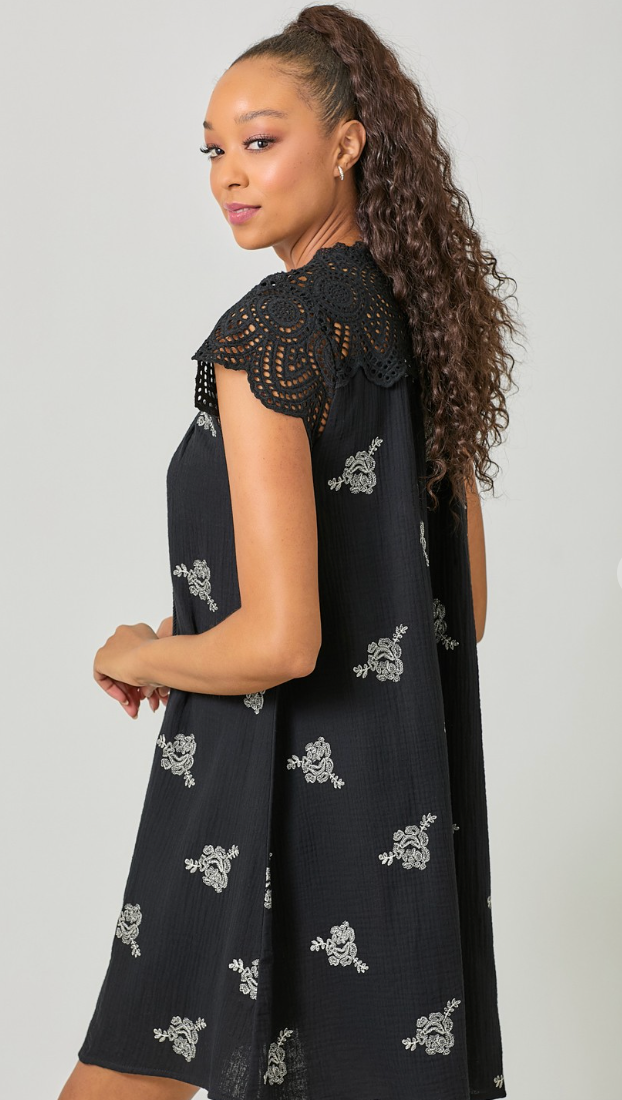 Eyelet Sleeve Embroidered Dress