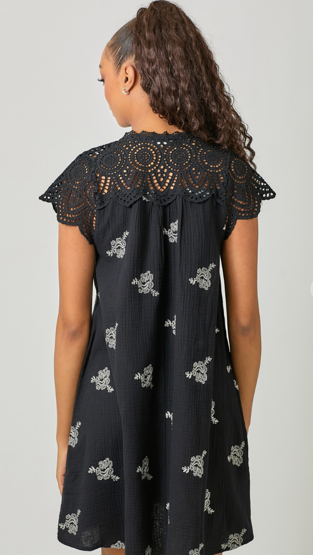 Eyelet Sleeve Embroidered Dress