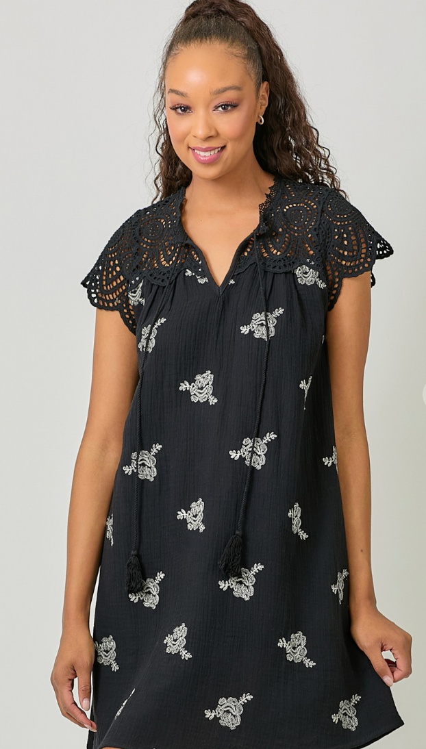 Eyelet Sleeve Embroidered Dress