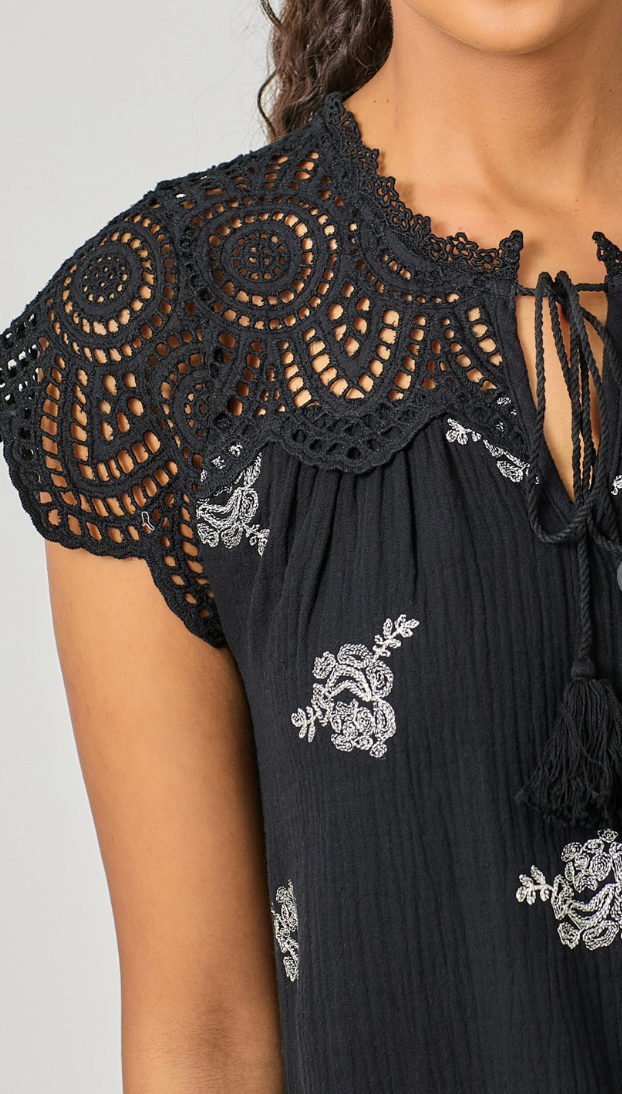 Eyelet Sleeve Embroidered Dress