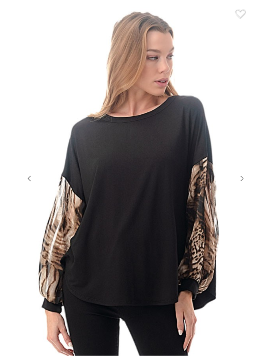 Printed Contrast Billow Sleeve Top