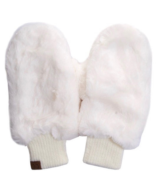 Fringe Fur Mittens - Ivory