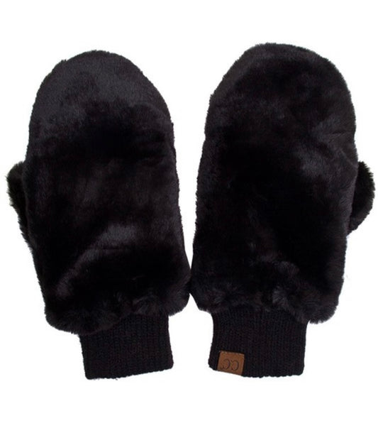 Fringe Fur Mittens - Black