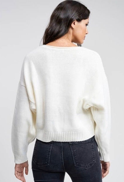 Long Sleeve Cropped V - Neck Sweater