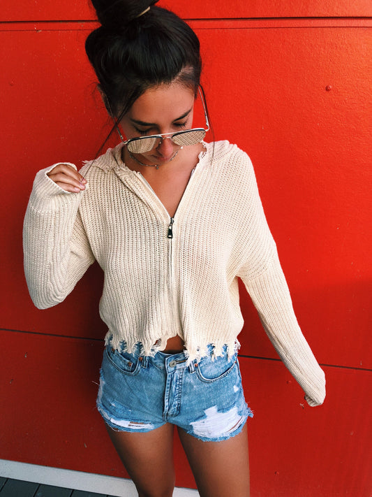 Distressed Zip Up Hoodie